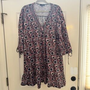 Suzanne Betro Ruffle Hem Boho Floral Dress